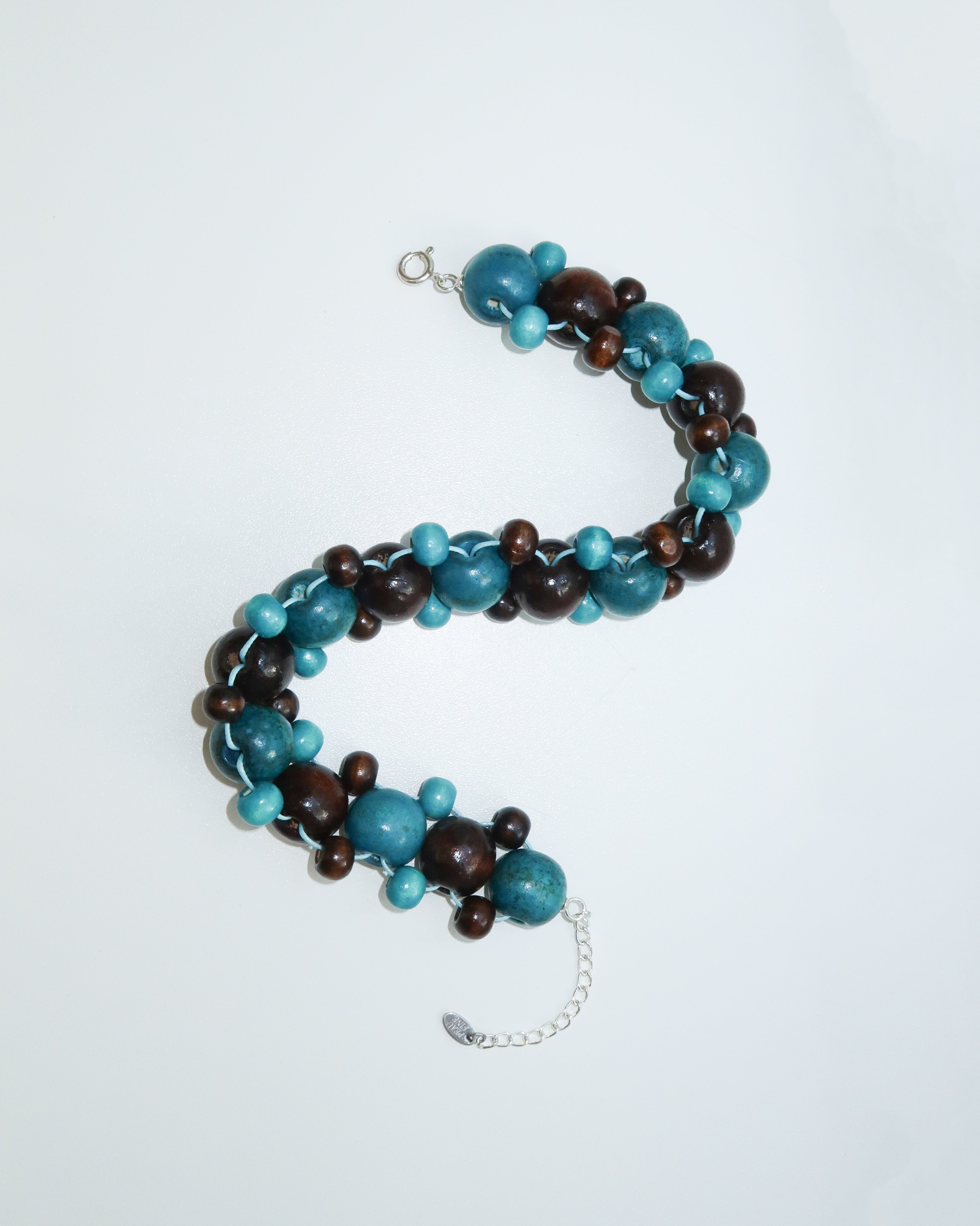 TEAL AND BROWN BEADS NECKLACE