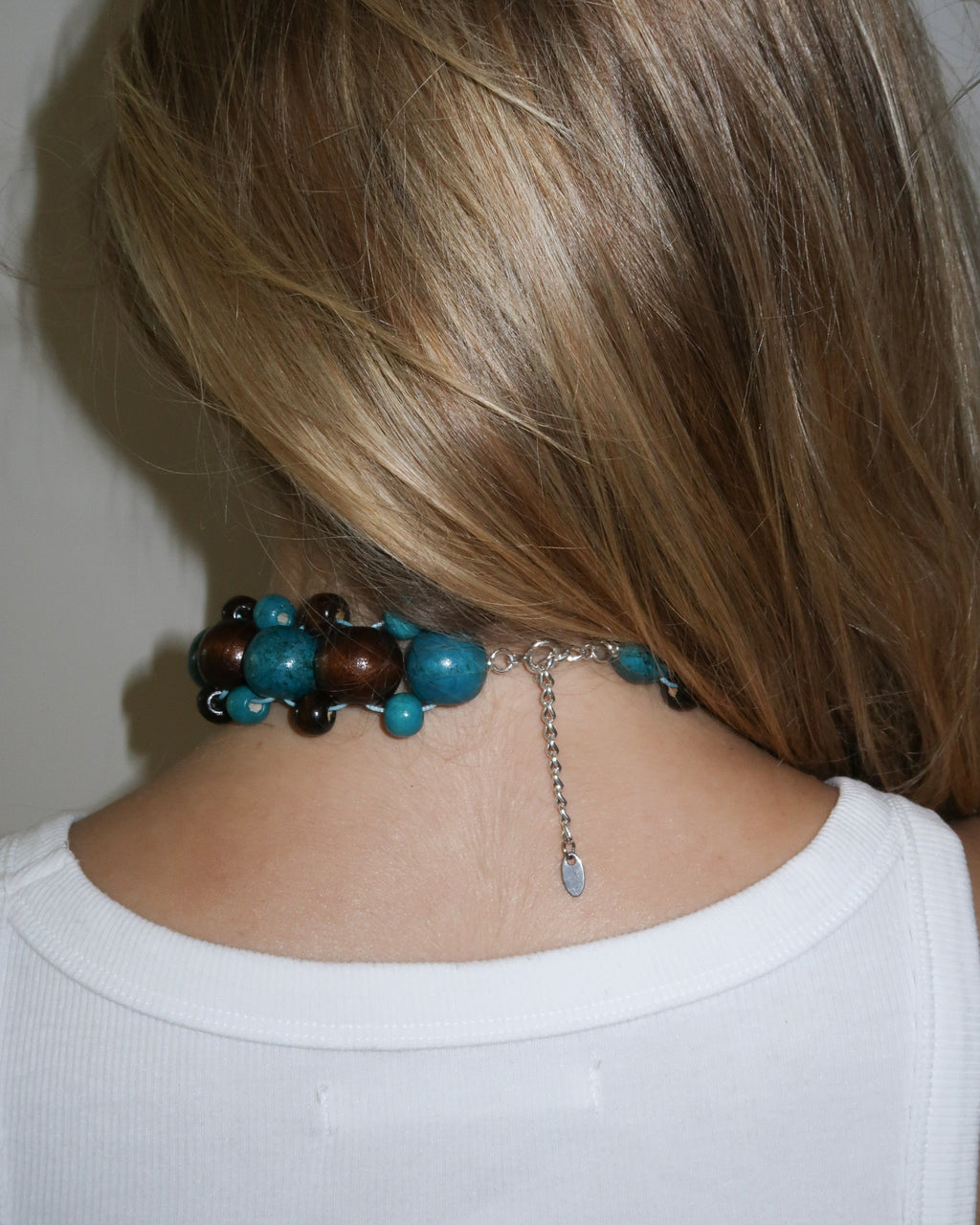 TEAL AND BROWN BEADS NECKLACE