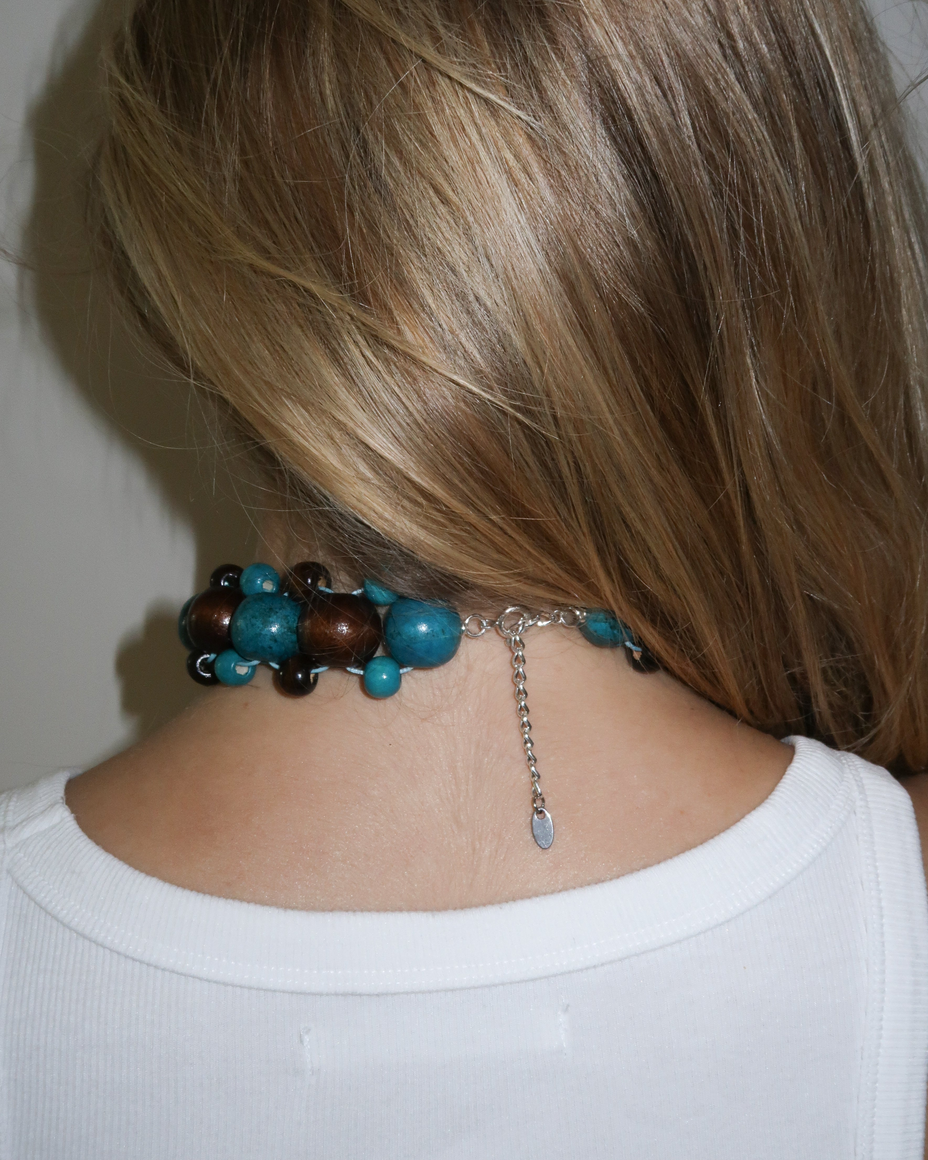 TEAL AND BROWN BEADS NECKLACE