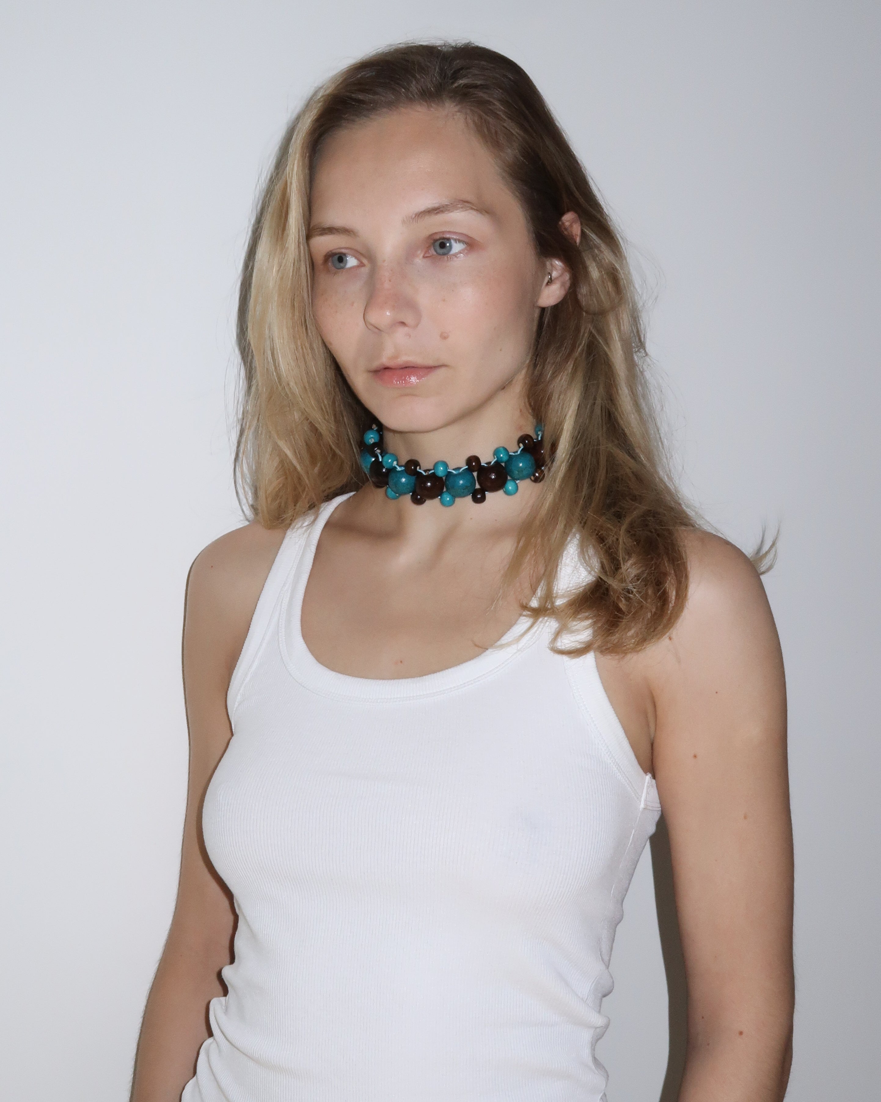 TEAL AND BROWN BEADS NECKLACE