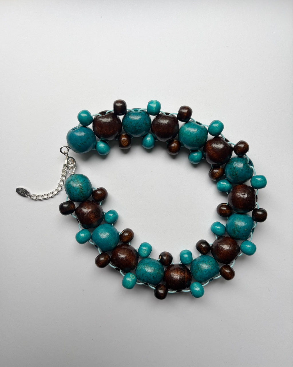 TEAL AND BROWN BEADS NECKLACE